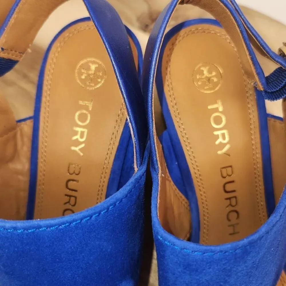 Tory Burch Women's Selby block-heel sandal Blue Suede Size 7.5 M